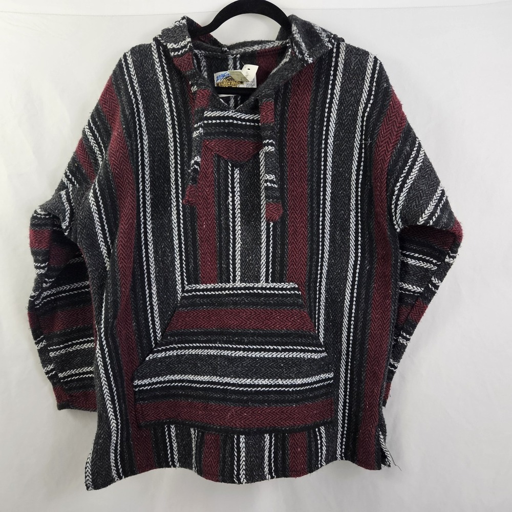 Vintage Earth Ragz Baja Hoodie Large Burgundy Black